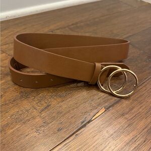 Brown Leather Belt with Gold Buckle
